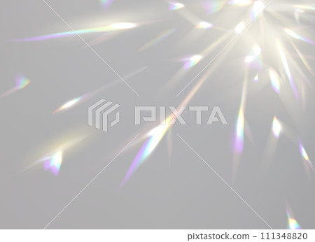 Prism light overlay with rainbow light effect, transparent flares of crystal diamond, vector background. Prism light glares or lens flare spectrum of gem glass refraction or sun light dispersion 111348820