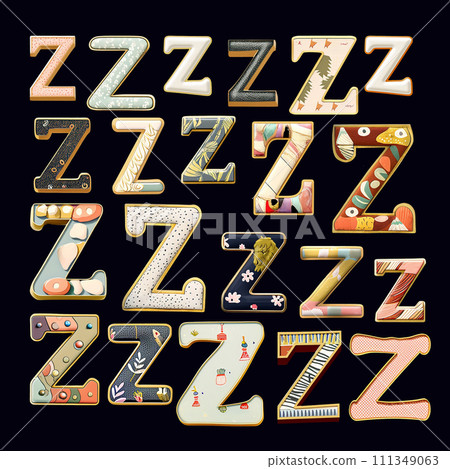 Whimsical collection of a various Z letter in a fusion style. Whimsical collection of a various Z letter in a fusion style. 111349063