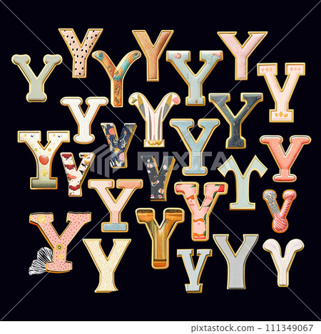 Whimsical collection of a various Y letter in a fusion style. 111349067