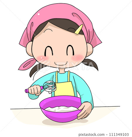 girl cooking with a whisk girl cooking with a whisk 111349103