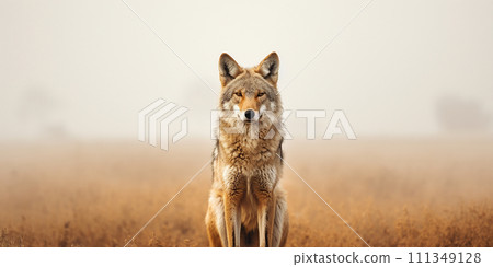 Photorealistic image of a coyote. Coyote sees you Photorealistic image of a coyote. Coyote sees you 111349128