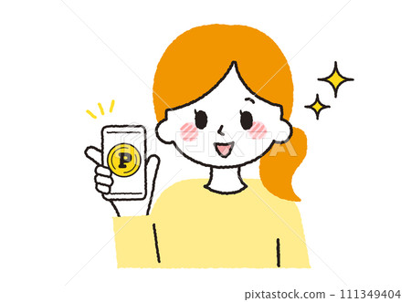 A housewife who collects points on her smartphone. Illustration of point management. 111349404