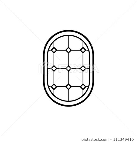 Church stained glass window vector outline, Gothic vintage chapel frame, seamless ornament European architecture element 111349410