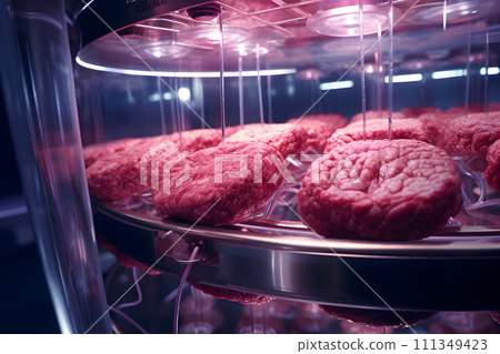 AI-generated content. Modern technology in agriculture - meat grown meat in bioreactor 111349423