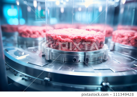 AI-generated content. Modern technology in agriculture - meat grown meat in bioreactor 111349428