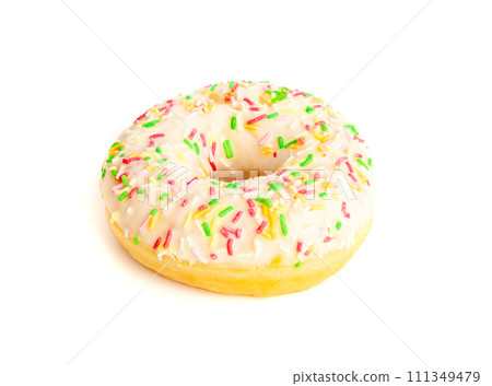 Doughnuts Isolated, Glazed Frosted Donuts with Colorful Sprinkles 111349479