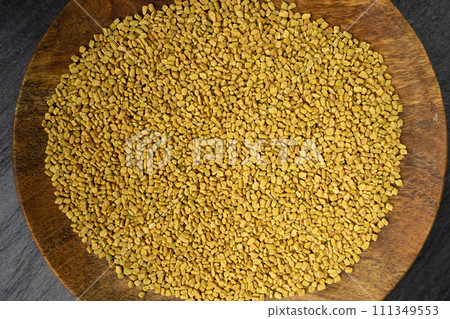 Fenugreek Seeds Isolated, Dry Trigonella, Spicy Methi Dana Grains, Indian Kitchen Seasoning Ingredient 111349553