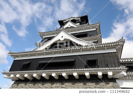 The Famous Landscape vintage building of Kumamoto Castle in Northern Kyushu, Japan. 111349682