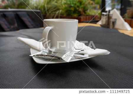 Fresh Black Coffee in Outdoor Cafe, Coffee Cup in Coffeeshop City, Black Coffee on Restaurant Table 111349725