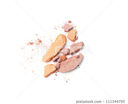 Broken Eye Shadow Isolated, Smashed Makeup Palette, Crushed Natural Glitter Pigment Texture Broken Eye Shadow Isolated, Smashed Makeup Palette, Crushed Natural Glitter Pigment Texture 111349795
