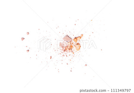 Broken Eye Shadow Isolated, Smashed Makeup Palette, Crushed Natural Glitter Pigment Texture Broken Eye Shadow Isolated, Smashed Makeup Palette, Crushed Natural Glitter Pigment Texture 111349797