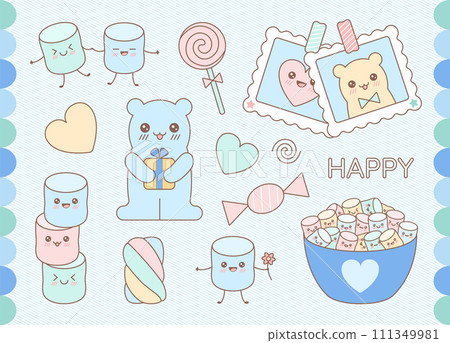 Set of cute Kawaii sweet characters. 111349981