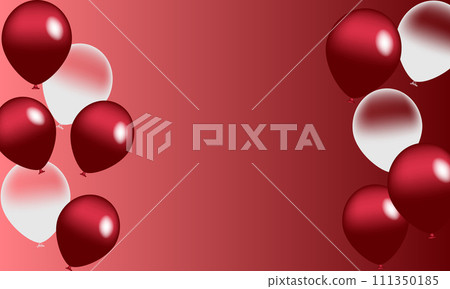 Festive banner with red confetti and balloons 111350185