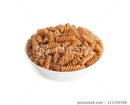 Raw Brown Pasta, Wholegrain Fusilli, Dry Whole Grain Noodle, Raw Spelt Macaroni, Healthy Italy Food 111350390