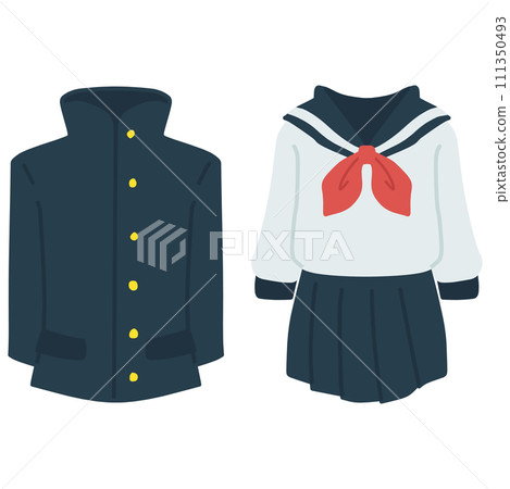 A set of 2 color illustrations of school uniforms: school uniform and sailor uniform. A set of 2 color illustrations of school uniforms: school uniform and sailor uniform. 111350493