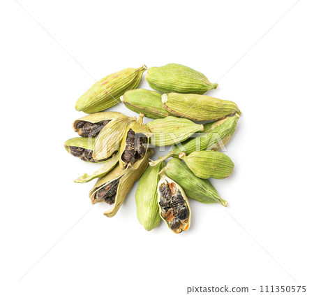 Cardamom Isolated, Green Cardamon Seeds, Dry Kardamon, Cardamum Spice, Genera Elettaria Beans 111350575