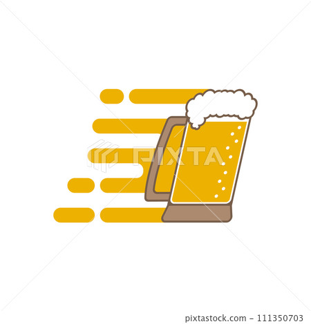 Beer delivery icon with beer stein and speed symbol. Overflowing beer mug. Isolated vector illustration and clipart on white background. 111350703