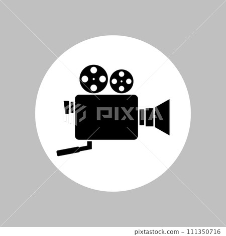 Video camera round icon. Black silhouette in white circle. Isolated vector symbol. Video camera round icon. Black silhouette in white circle. Isolated vector symbol. 111350716