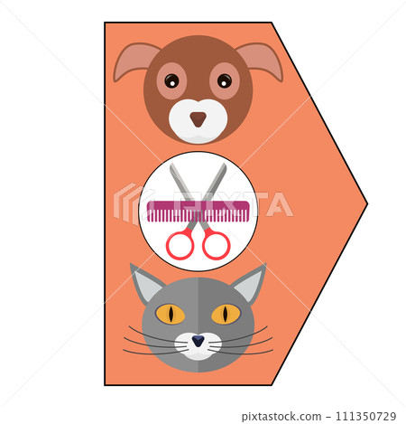 Grooming logo design template. Dog, cat and comb with scissors. Vector clipart and drawing. Isolated illustration on white background. Grooming logo design template. Dog, cat and comb with scissors. Vector clipart and drawing. Isolated illustration on white background. 111350729
