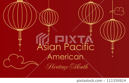 May Asian American and Pacific Islander Heritage Month. Illustration with text, Chinese pattern. 111350924