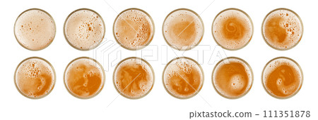 Beer Isolated Top View, Unfiltered Lager in Glass, Wheat Beer with Foam, Bubbles on Alcohol Drunk Mug Top Beer Isolated Top View, Unfiltered Lager in Glass, Wheat Beer with Foam, Bubbles on Alcohol Drunk Mug Top 111351878