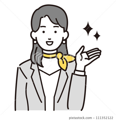 Illustration of a woman in a suit wearing a scarf around her neck as a guide 111352122