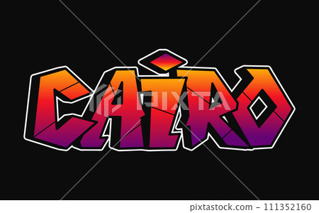 Cairo city - single word, letters graffiti style. Vector hand drawn logo. Funny cool trippy word Cairo, fashion, graffiti style print t-shirt, poster concept 111352160