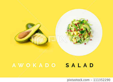 Green Salad with Avocado, Cucumber and Nuts on White Plate Green Salad with Avocado, Cucumber and Nuts on White Plate 111352290
