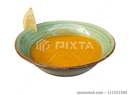 Red Lentil Soup, Yellow Cream Puree, Ramadan Food, Pumpkin Vegetarian Dish, Orange Lentil Soup in Bowl 111352300