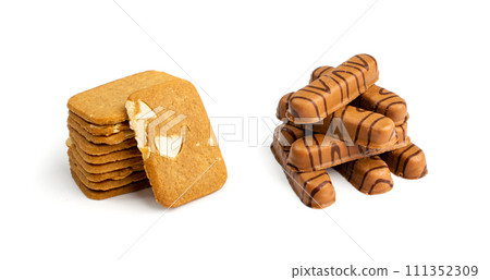 Ginger Snap Isolated, Rectangular Ginger Nut, Biscuit Square Cookies Ginger Snap Isolated, Rectangular Ginger Nut, Biscuit Square Cookies 111352309