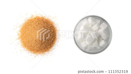 Raw Brown Cane Sugar Isolated on White Background 111352319