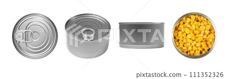 Tin Can Isolated, Preserve Template Mockup, Metal Milk Package, Aluminum Cylindrical Container 111352326