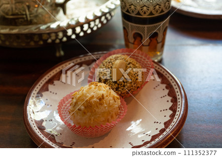 Cashew Sweet Balls, Traditional Moroccan Almond Dessert, Arabian Date Ball 111352377
