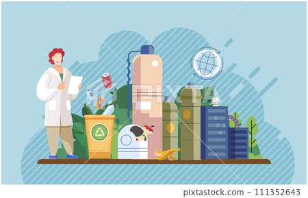 Nature pollution. Vector illustration. Unsustainable practices lead to unsanitary conditions and degradation natural resources Tainted food sources can lead to spread diseases and nature pollution 111352643
