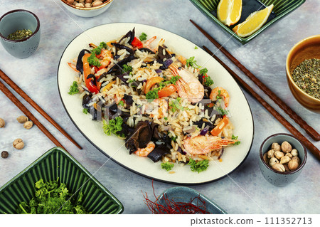 Spicy shrimp fried rice. 111352713