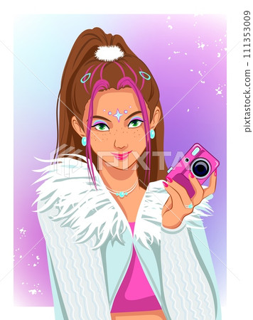 Y2k style girl, nostalgic fashion look 111353009
