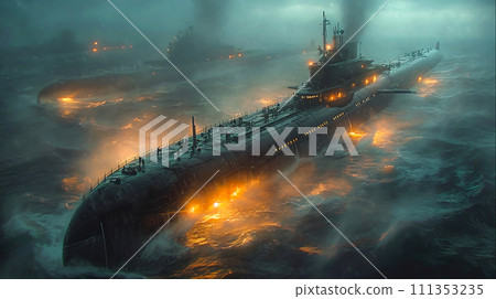 Advanced Submarine Military Technology in Deep Blue Sea - Underwater Surveillance and Defense, Generative Ai 111353235