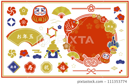 A set of New Year illustrations and Japanese decorations 111353774