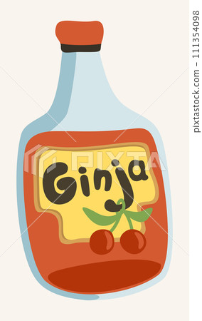 Ginja. Portuguese cherry liquor. Vector isolated illustration. 111354098