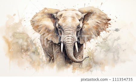 AI-generated content. Elephant portrait watercolor illustration 111354735