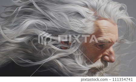 AI-generated content. Portrait of a man with gray hair, old age concept 111354741