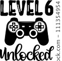 Level 6 Unlocked, Birthday Party, Video Game, Funny Gamer Vector Illustration File 111354954
