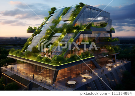 AI-generated content. Sustainable lifestyle concept - green office building design 111354994
