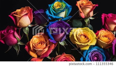 Rainbow smoky flowers on black background. Rainbow smoky flowers on black background. 111355346