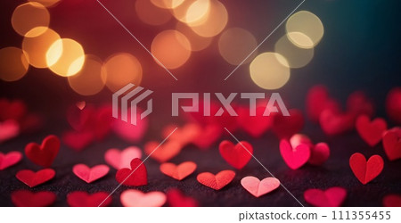 Hearts Bokeh Background - Valentine day banner Hearts Bokeh Background - Valentine day banner 111355455