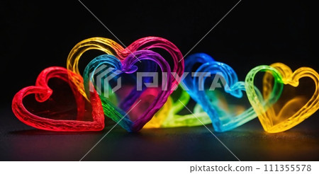 Rainbow smoky hearts on black background. Valentines banner Rainbow smoky hearts on black background. Valentines banner 111355578