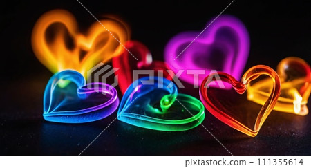 Rainbow smoky hearts on black background. Valentines banner 111355614