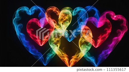 Rainbow smoky hearts on black background. Valentines banner Rainbow smoky hearts on black background. Valentines banner 111355617