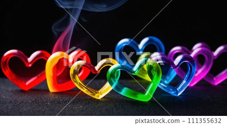 Rainbow smoky hearts on black background. Valentines banner 111355632