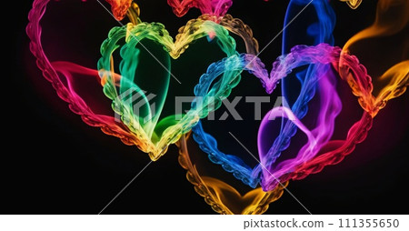 Rainbow smoky hearts on black background. Valentines banner 111355650